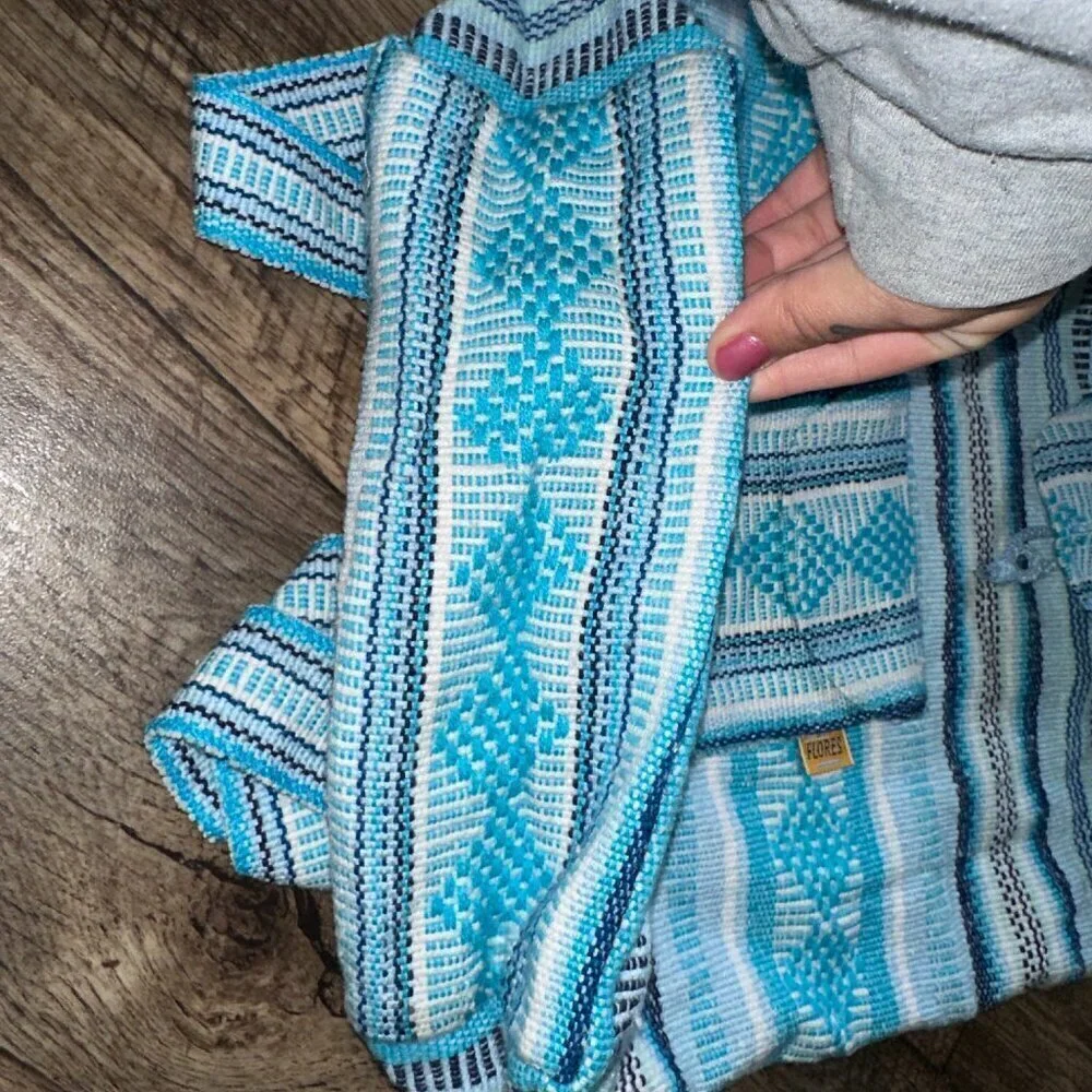 Blue woven striped cotton shoulder bag Indian Style backpack - Picture 4 of 10